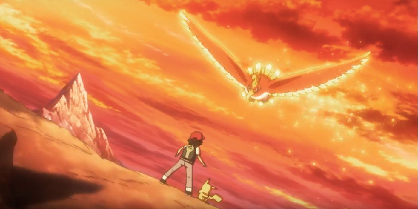 Pokemon anime Ash and Pikachu encounter Ho-Oh