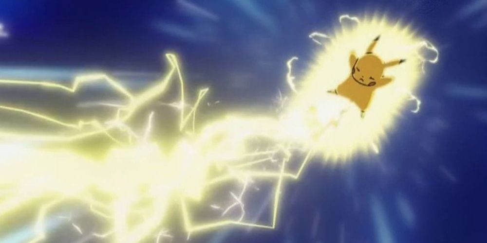 Pikachu fires Thunderbolt Attack in Pokemon Anime