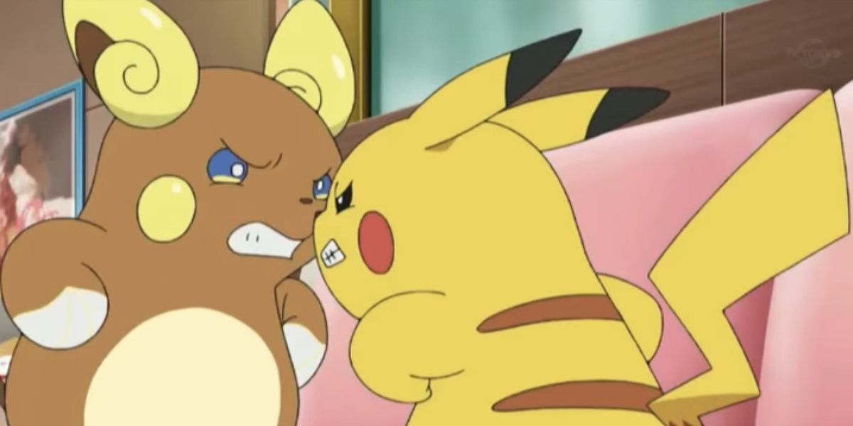 Pikachu vs Alolan Raichu in the Pokémon anime