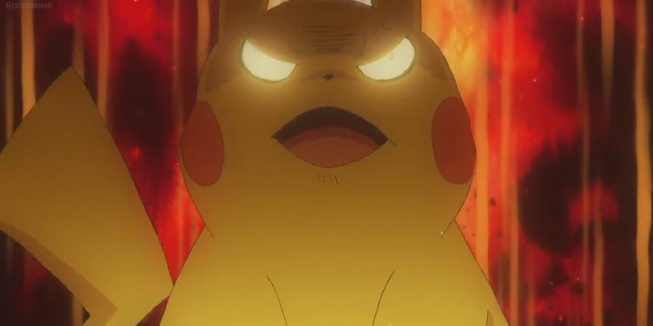 An evil Pikachu rages in Pokemon anime