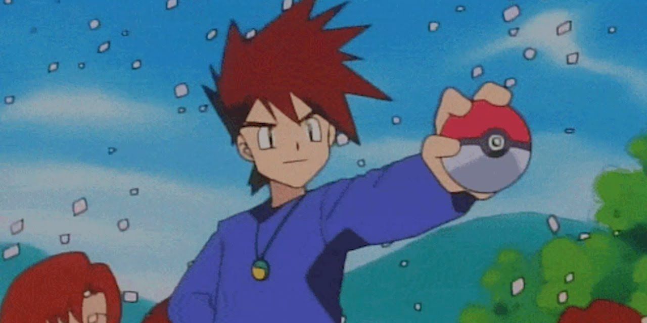 Gary Oak looking triumphant in the Pokemon anime