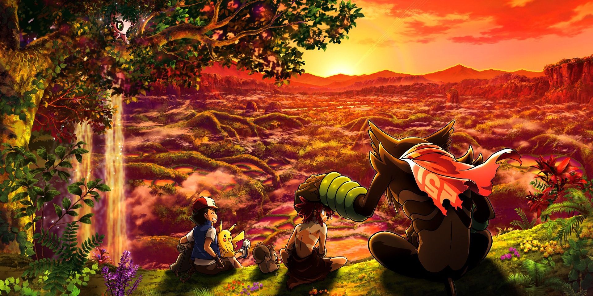 Koko, Zarude, and Ash in Secrets of the Jungle Pokemon movie
