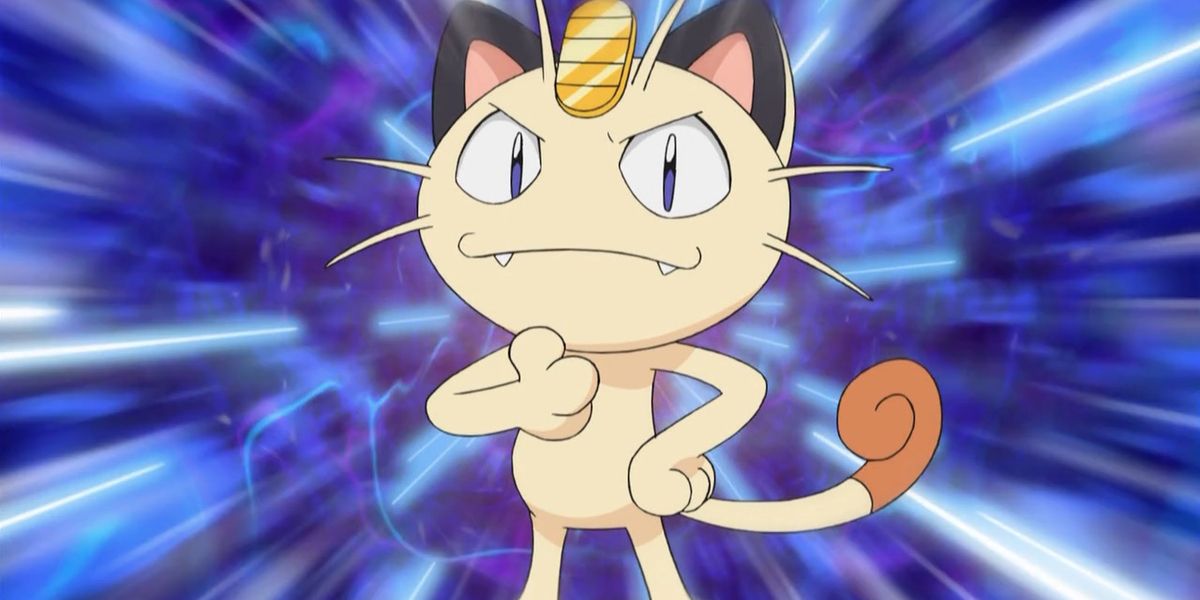 Meowth posing in the Pokemon anime