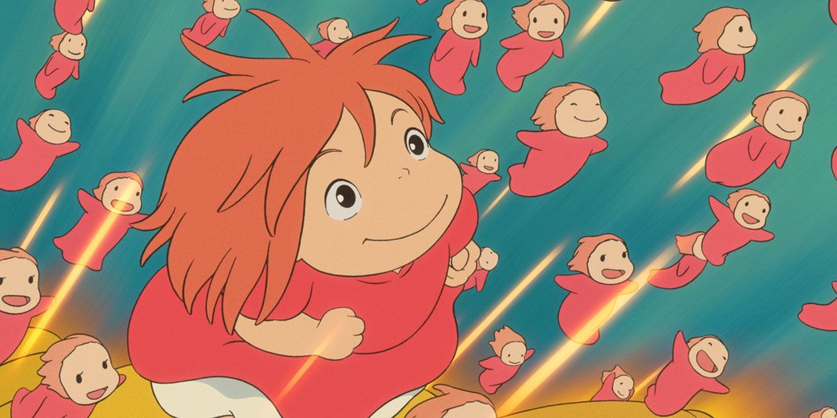 Ponyo goes up to the surface with her siblings