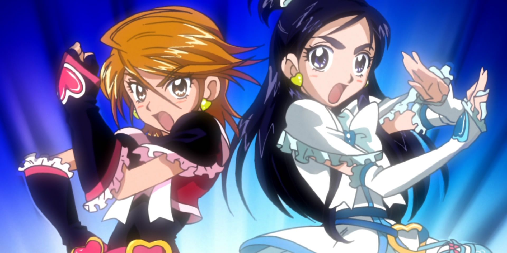 Cure Black and Cure White about to fight in Pretty Cure.