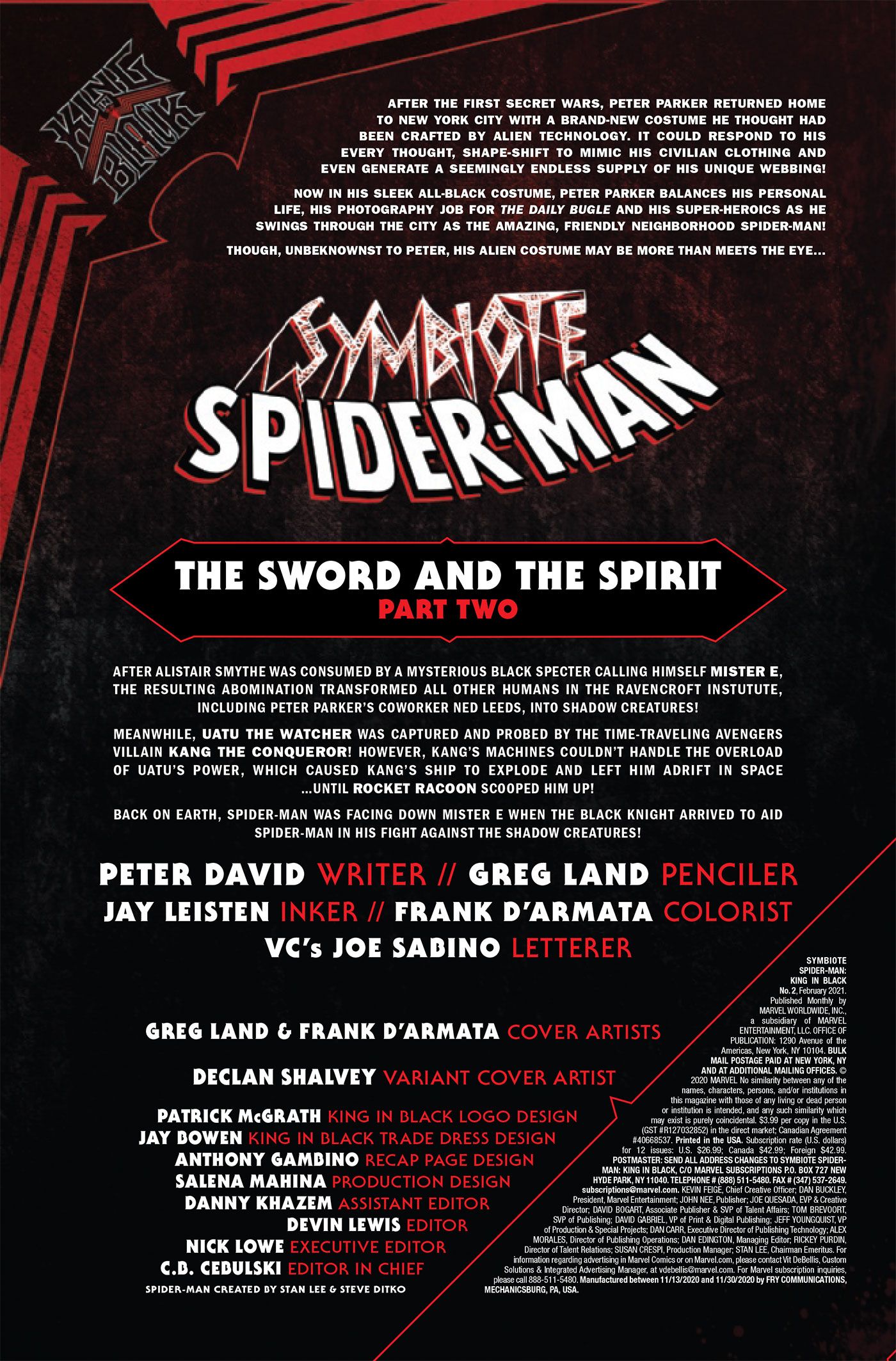 NM Marvel SYMBIOTE SPIDER-MAN KING IN BLACK #2 Variant Presale 12/16 