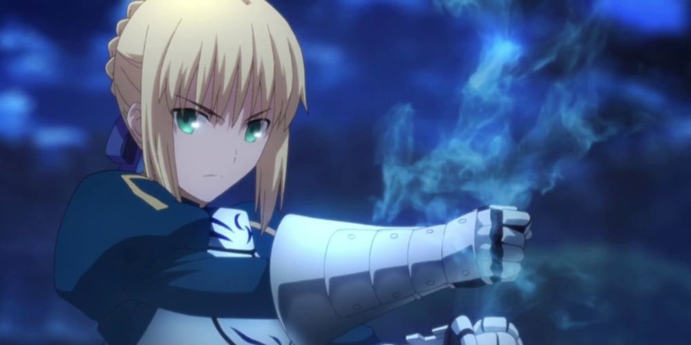 Saber holding invisible Excaliber, ready to fight From Fate Universe