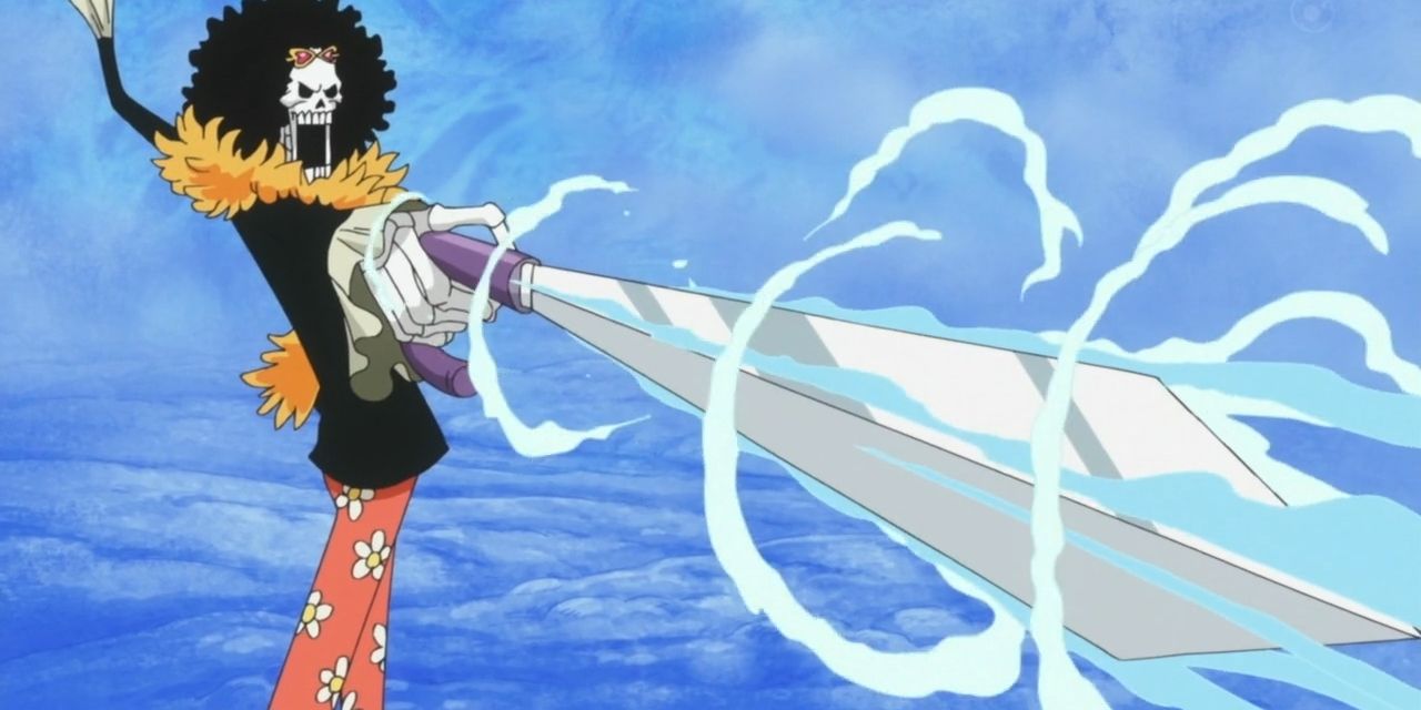 Brook uses his new Soul Solid sword in One Piece
