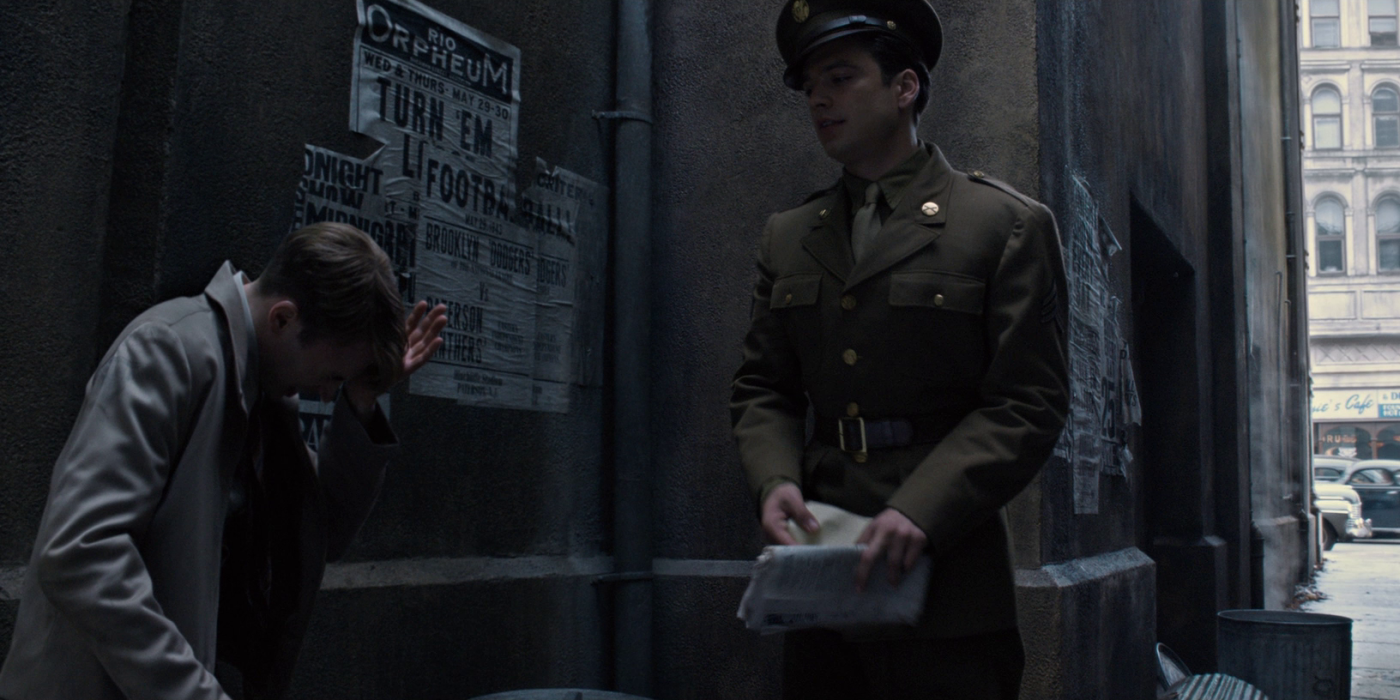 Steve Rogers and Bucky Barnes in an alleyway in the 1940s