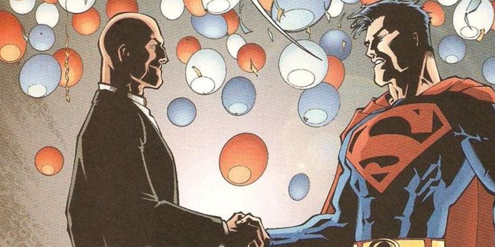 DC Comics' Superman shaking hands with Lex Luthor