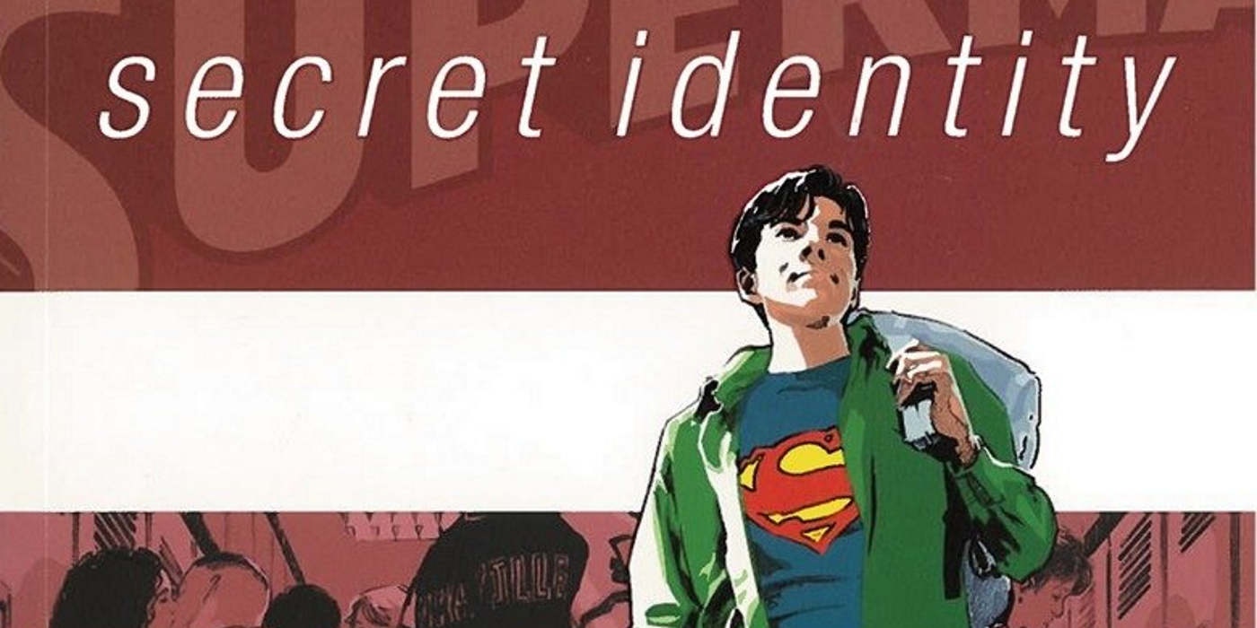 clark kent on a white and maroon background below white text reading secret identity