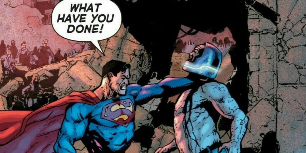 Superman choking Darkseid in DC Comics' Final Crisis