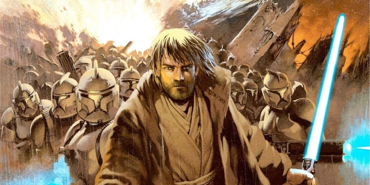 Obi-Wan Kenobi leading the Clone army in The Battle of Jabiim.