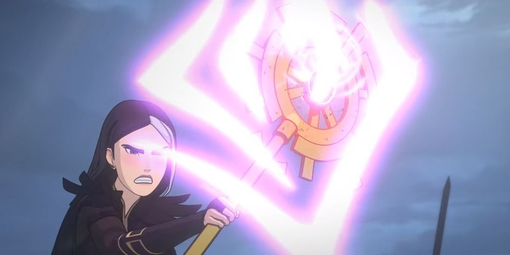 Claudia using the corrupted Sunfire staff