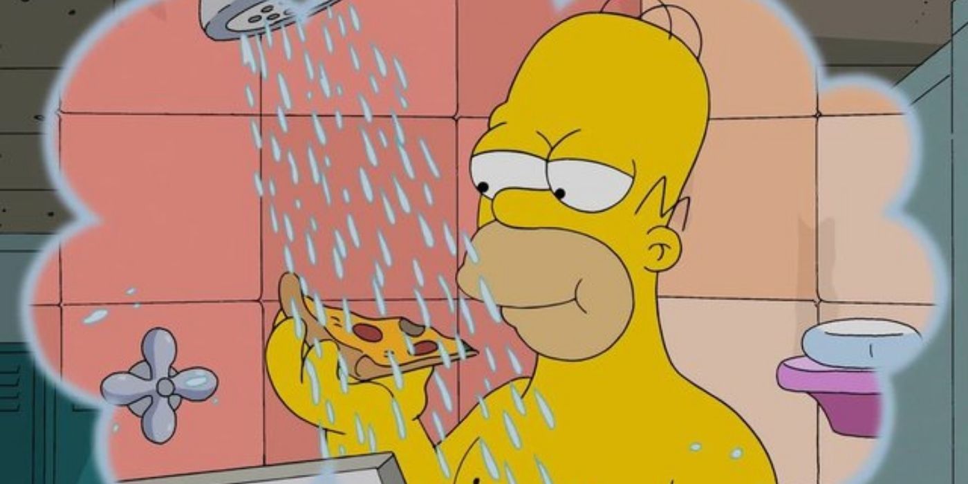 The Simpsons - Homer eats pizza in shower