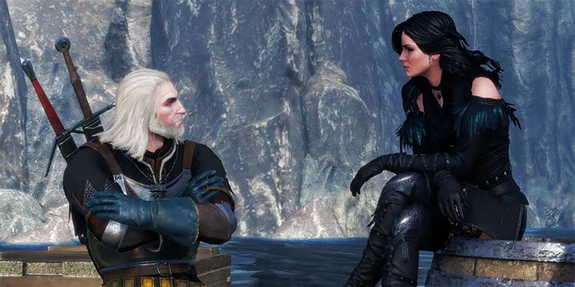 Geralt and Yennefer talking on the shipwreck after hunting for the djinn