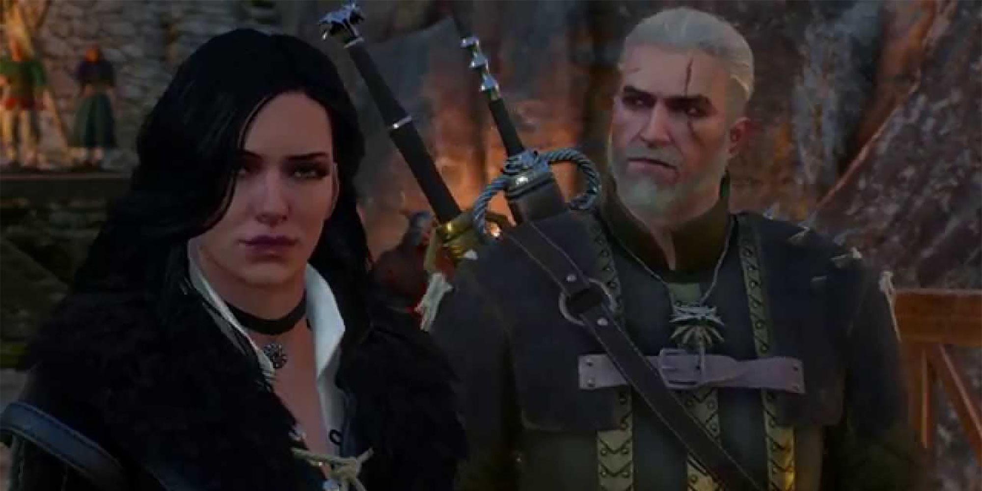Geralt reuniting with Yennefer in The Witcher 3