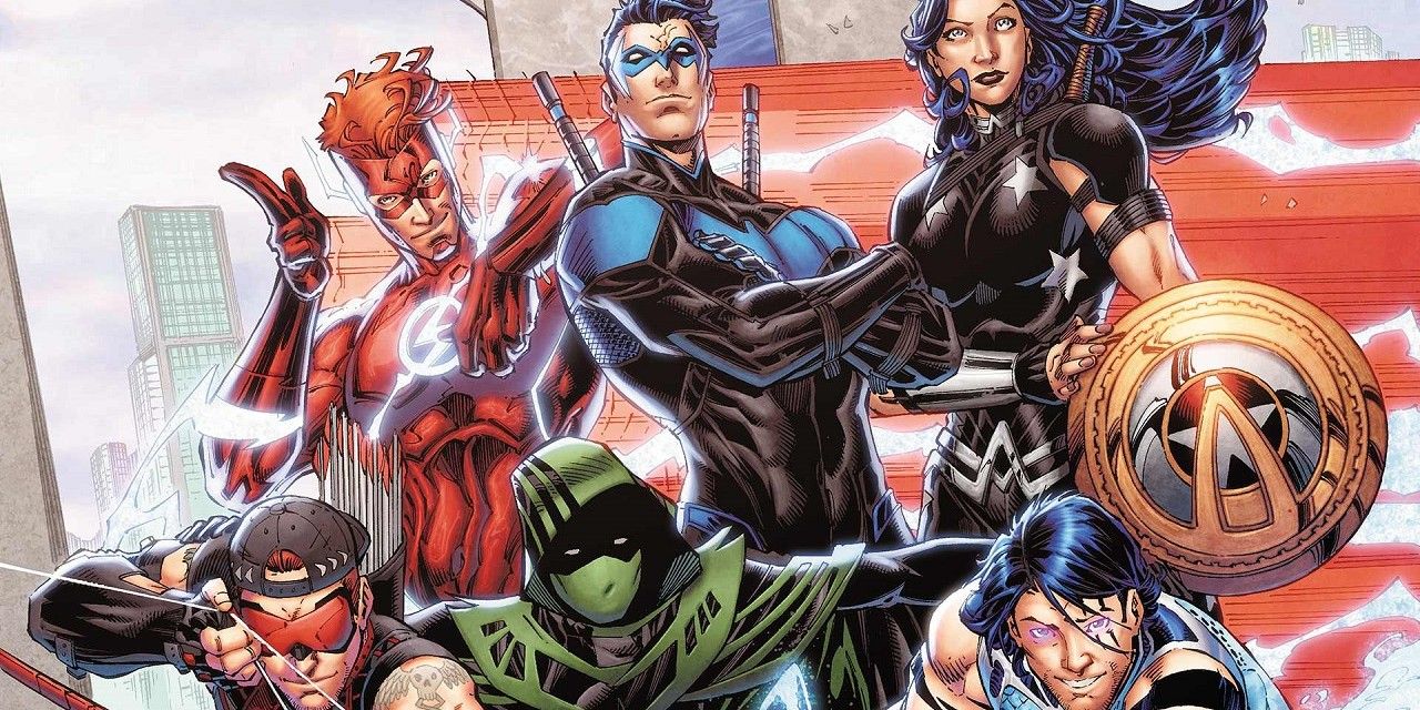 The Titans Team, led by Nightwing, from the Titans Rebirth comic run.