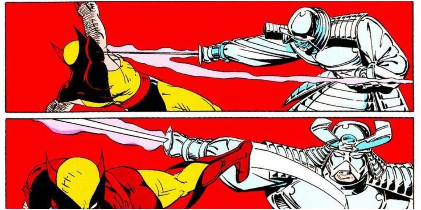 Wolverine dodges Silver Samurai's slashes in Uncanny X-Men
