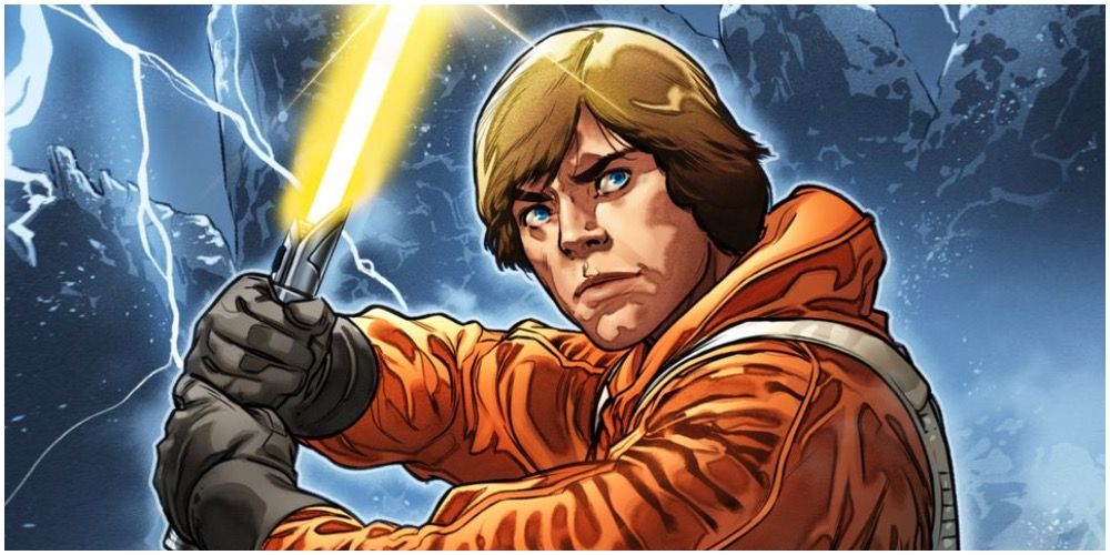 Luke Skywalker with his yellow lightsaber