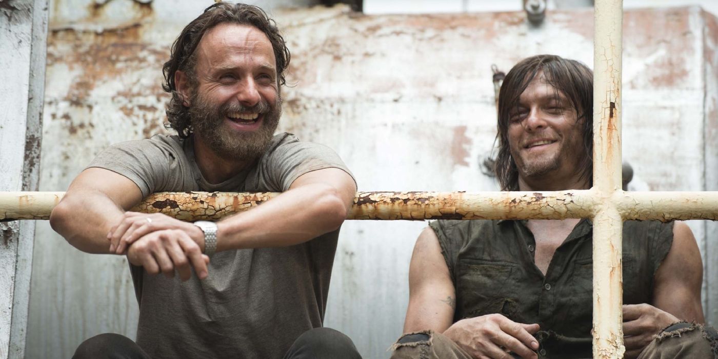 Andrew Lincoln and Norman Reedus laughing 