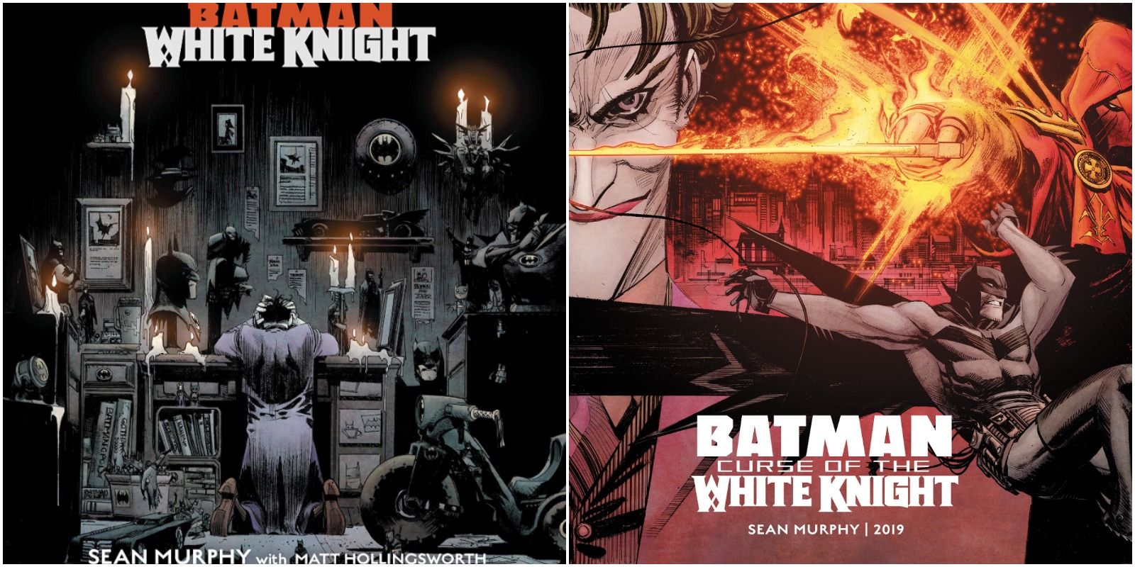 Art for the current main entries in Sean Murphy's White Knight maxiseries, White Knight and Curse of the White Knight