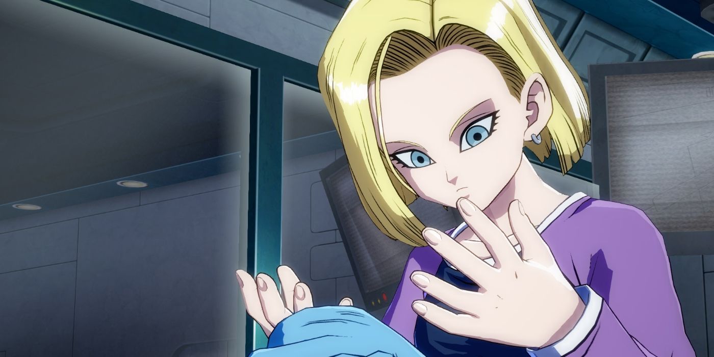 Anime android 18 looking at hands Dragon Ball