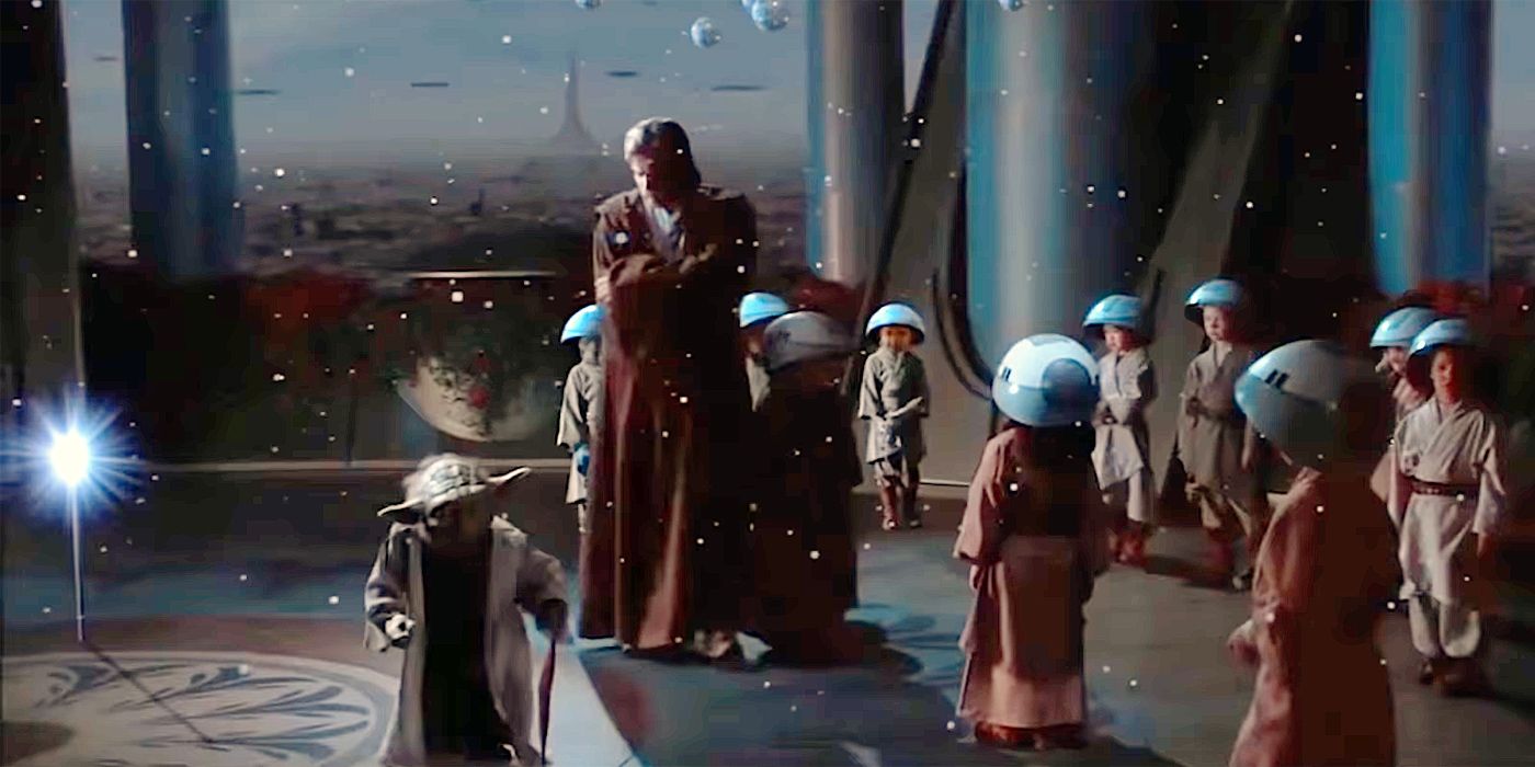 Obi-Wan and Yoda with the younglings at the Jedi Temple in Attack of the Clones