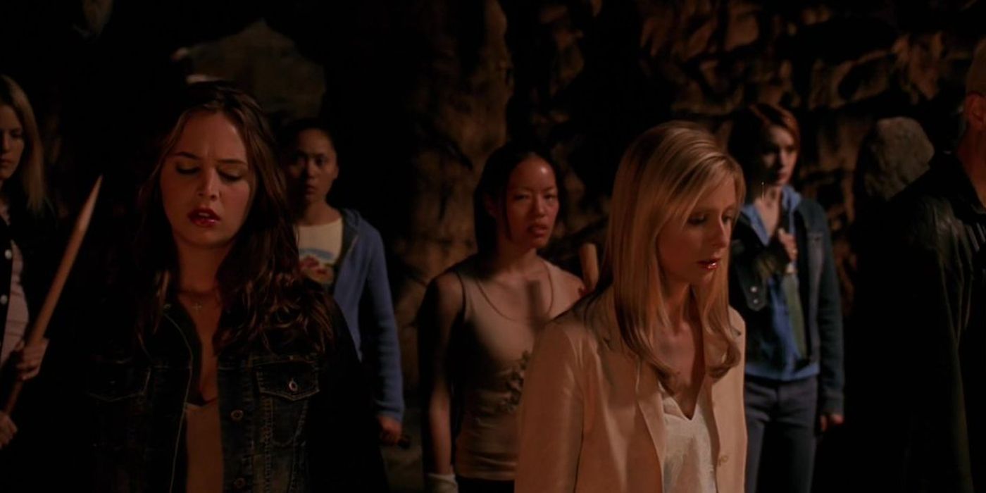 Buffy Summers and the chosen Slayers performing a spell