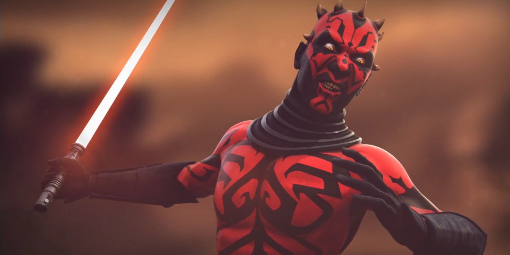Darth Maul wielding his lightsaber in The Clone Wars