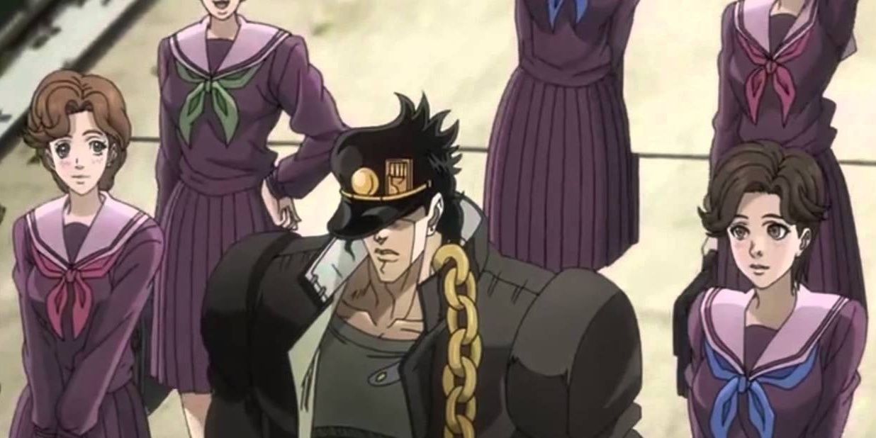 Jotaro surrounded by girls