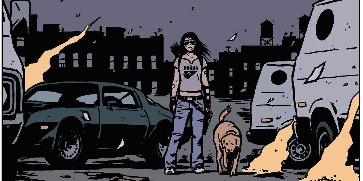 Kate Bishop and Lucky the Pizza Dog