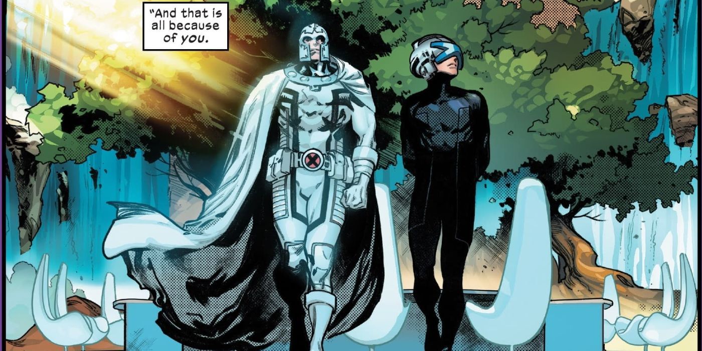 Marvel Comics' Professor X and Magneto walk through Krakoa.