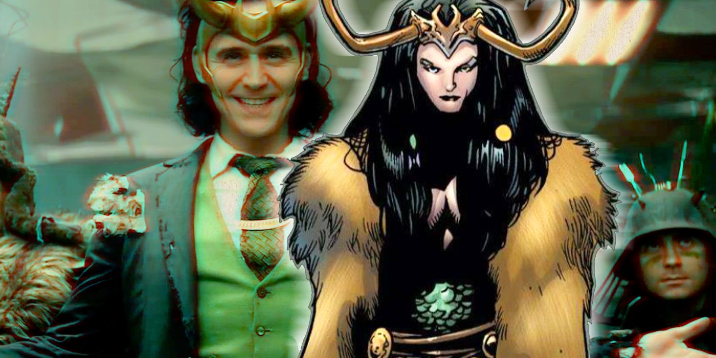 MCU Loki from his series with comic Lady Loki imposed on top