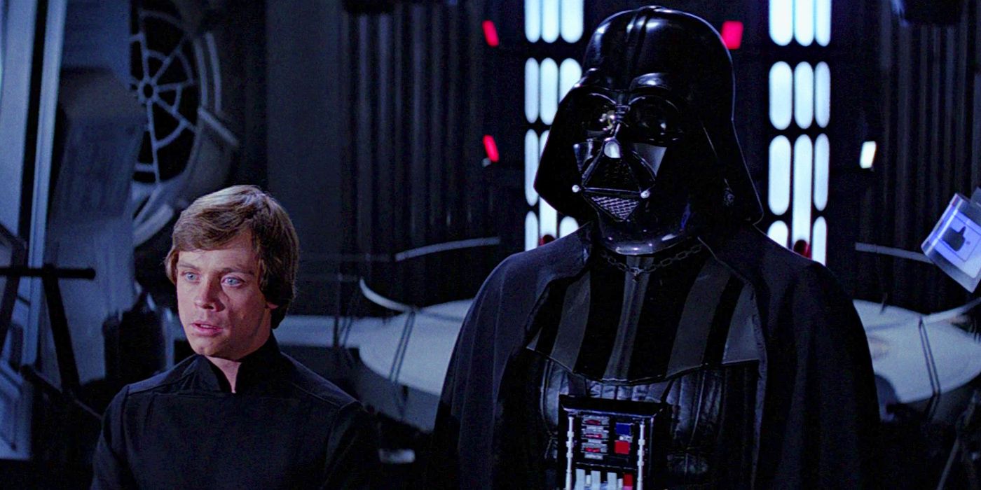 Darth Vader apresenta Luke Skywalker ao Imperador em O Retorno de Jedi