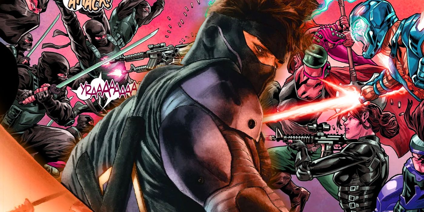 Valiant Comics' superhero Ninjak in the foreground, while ninjas and other Valiant Comics heroes battle in the background