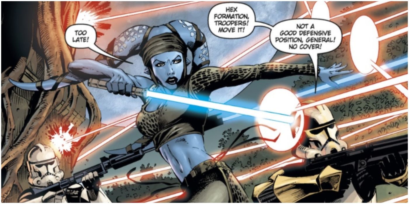 Aayla Secura and Bly taking fire in Dark Horse comics