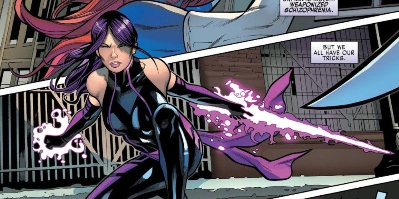 Psylocke dos X-Men em posição de batalha