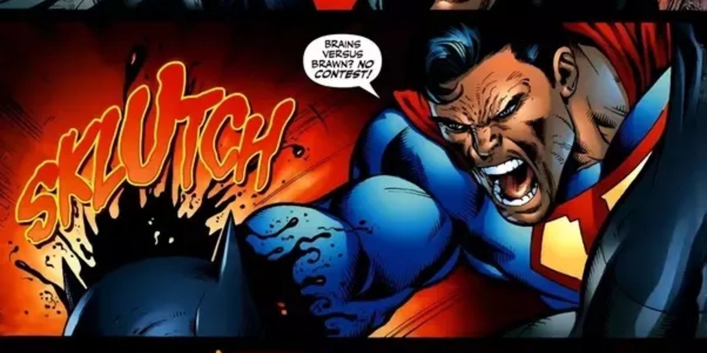 An image of the Superman villain Ultraman punching Batman.