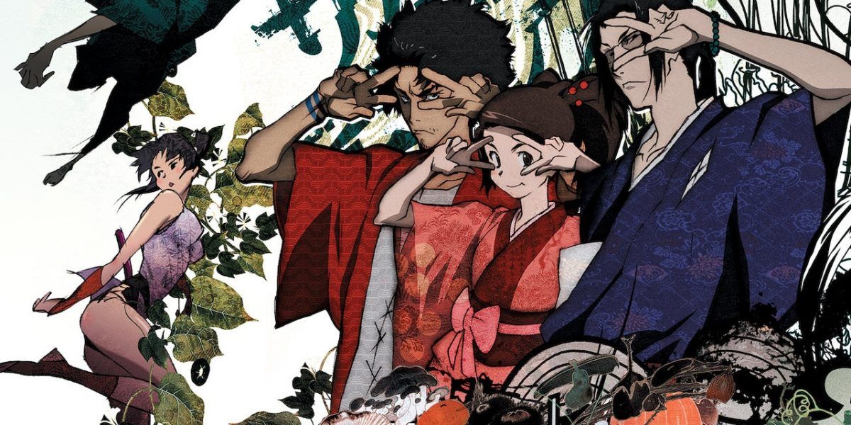 Samurai Champloo main cast holding up peace signs