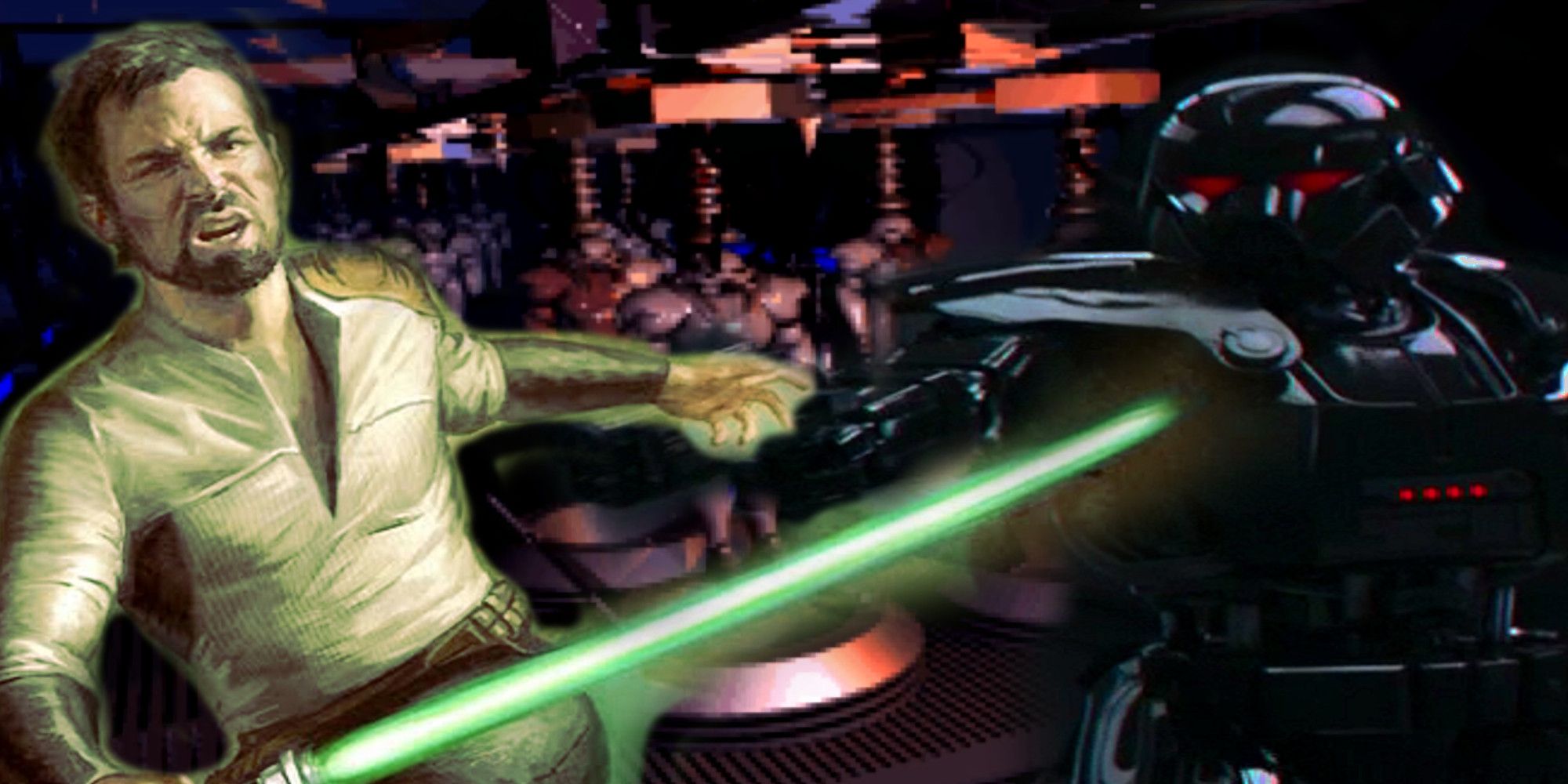 Star Wars knight: Dark Forces II, Kyle Katarn holding a Jedi Lightsabar
