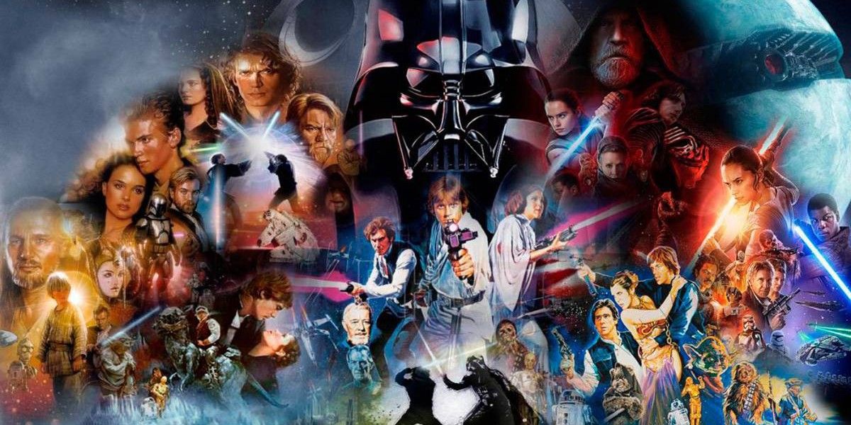 A collage showing the characters from Star Wars: The Skywalker Saga