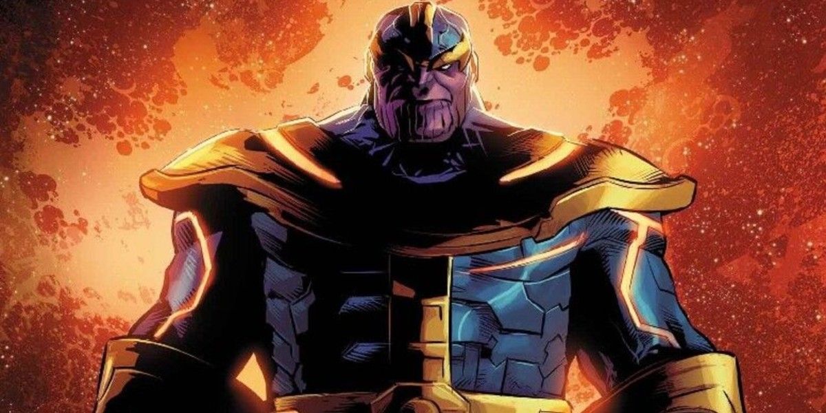 thanos standing in front of an orange background