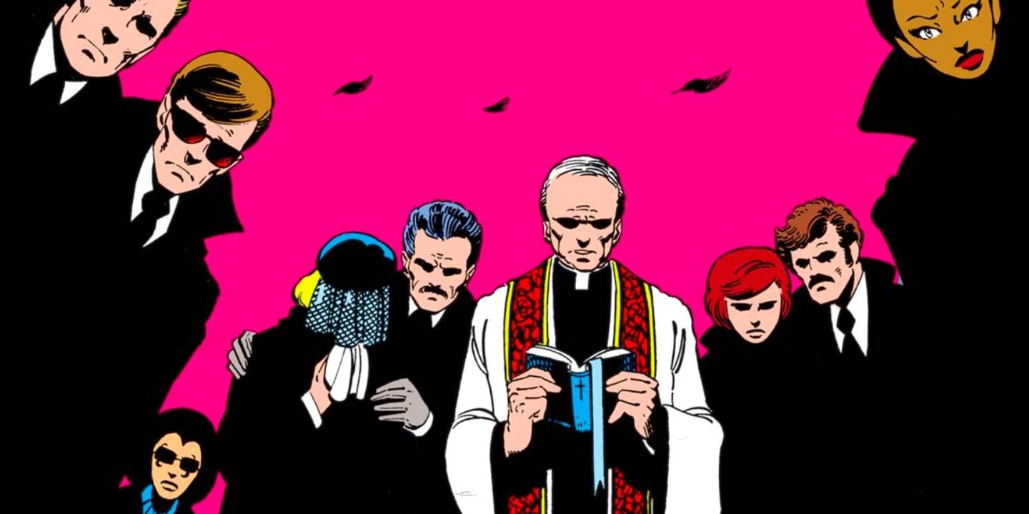 The X-Men at Jean Grey's funeral in X-Men (1963) #138