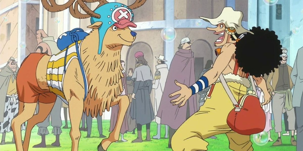 Chopper in his Walk Point hanging out with Usopp in One Piece anime.