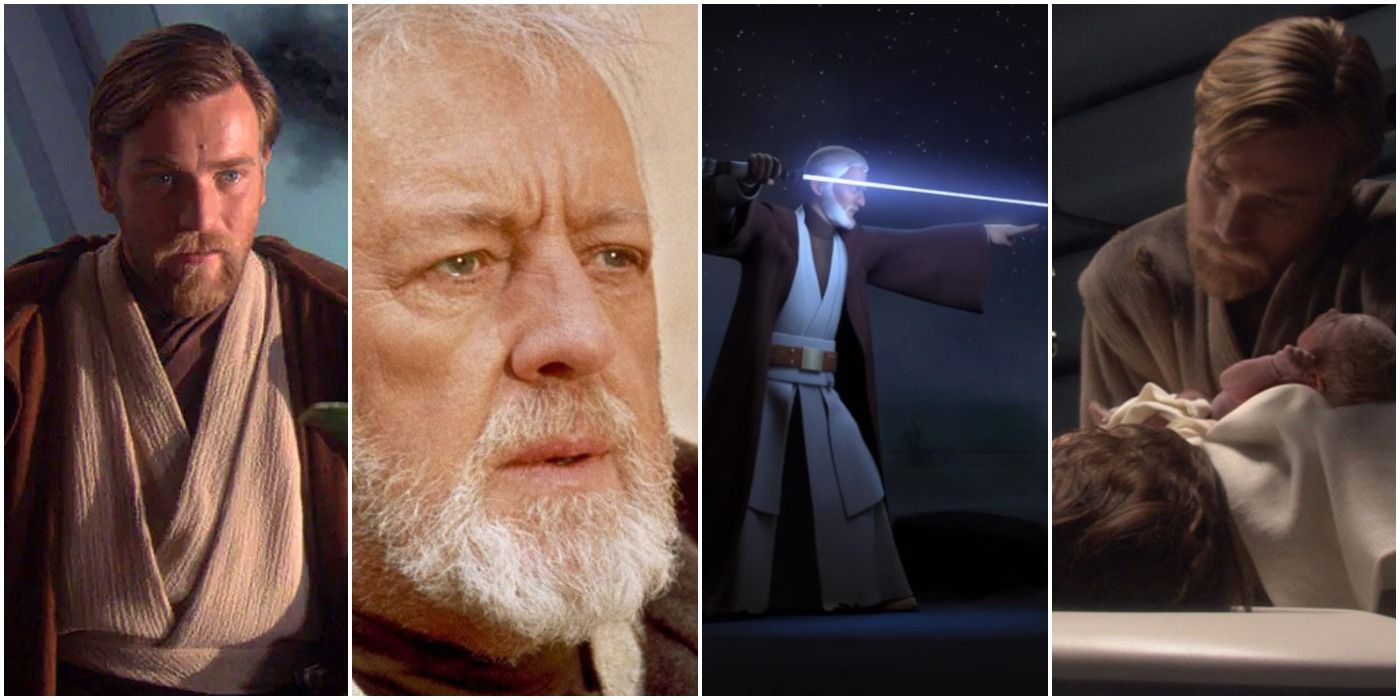 a photo collage of four different pictures of obi-wan kenobi