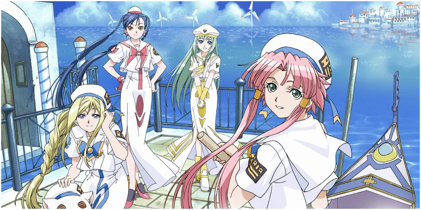 The sailing crew by the water in Aria The Animation.