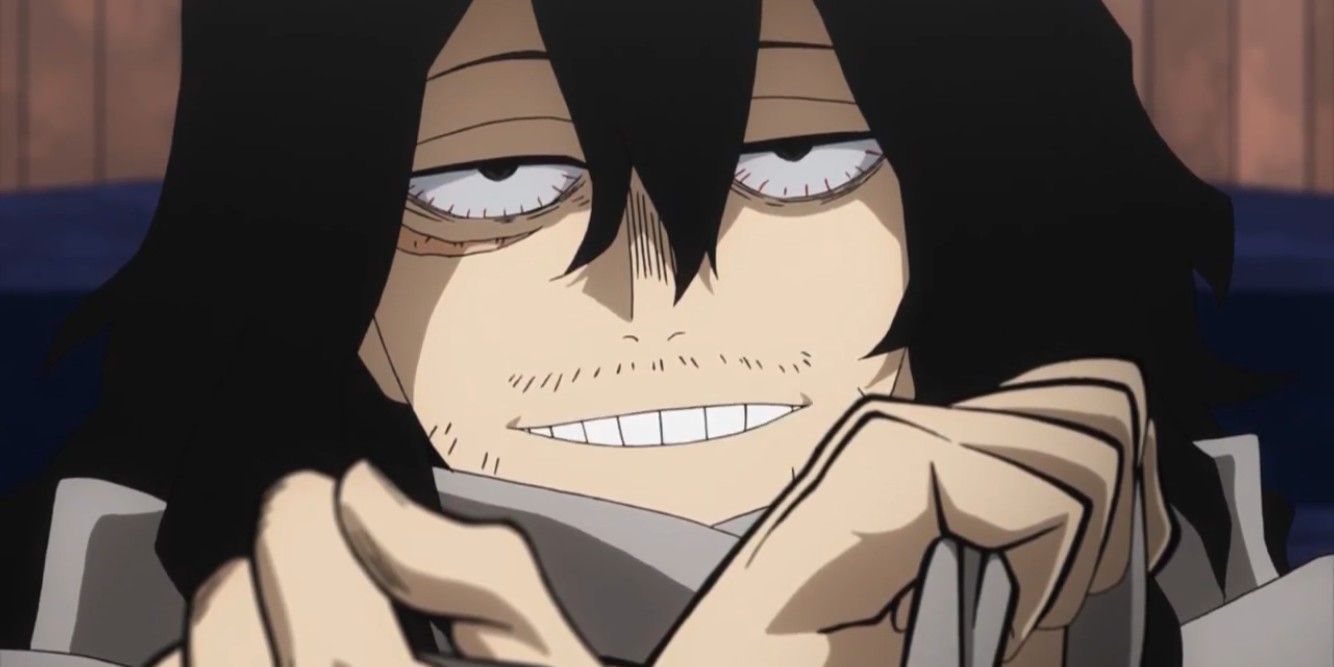 shota aizawa smiling in my hero academia