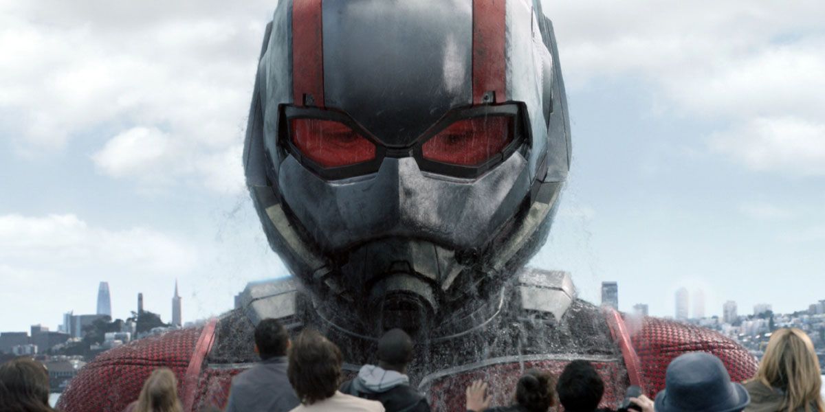 Giant Ant Man looks at the crowd of people
