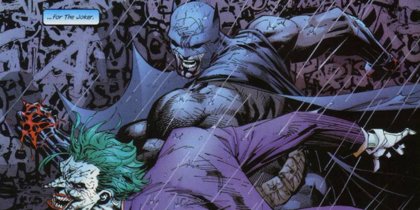 Batman beating Joker.